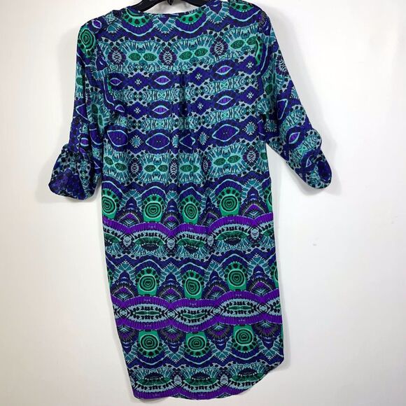 Maeve By Anthropology Ikat Pattern Shirt Dress Women Size Small Roll Tab Sleeve - Picture 6 of 14